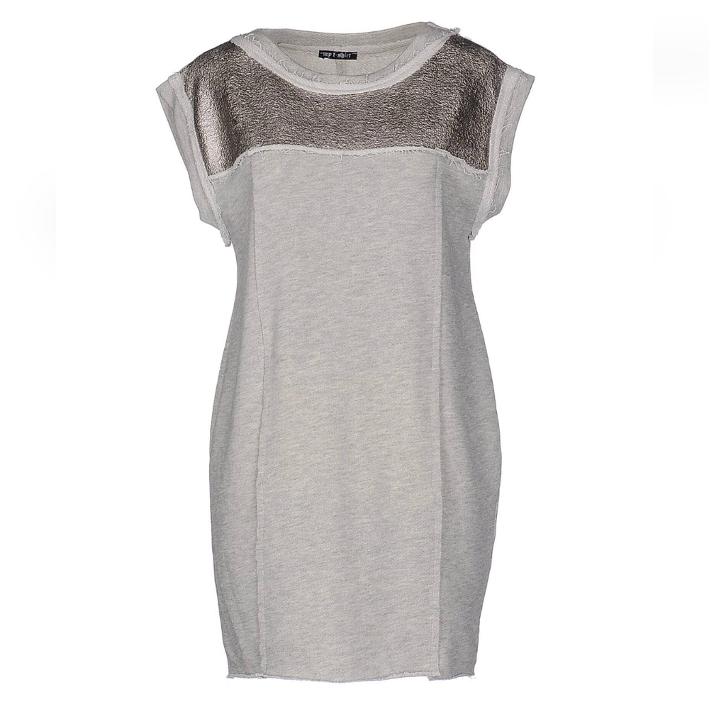 ITALIAN BRAND Sheer Jersey Distressed Gray Sleeveless Mini Dress/ Top SIZE M